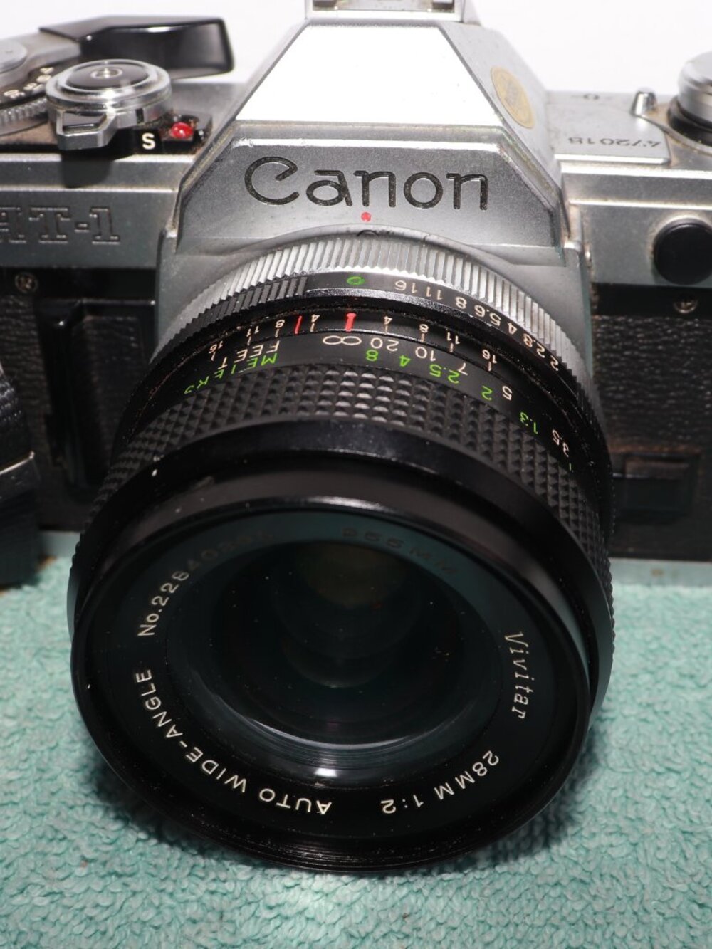 Canon AT-1 35mm Film Camera W/Vivitar 55mm Lens for parts. Shutter Not Working.